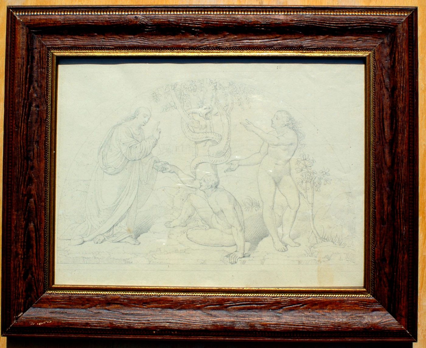 disegno a matita su carta raffigurante Adamo ed Eva cm.24 x18 con cornice